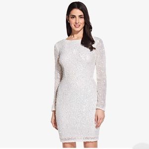Ivory Long Sleeve Sequin Cocktail Dress